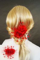 Ozdoba do włosów stroik czerwony dwa szyfonowe kwiatki.