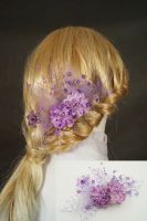 Ozdoba do włosów, stroik wrzosowy, jasny fiolet kwiaty z koralikami.