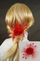 Ozdoba do włosów stroik czerwony kwiat z koralikami.